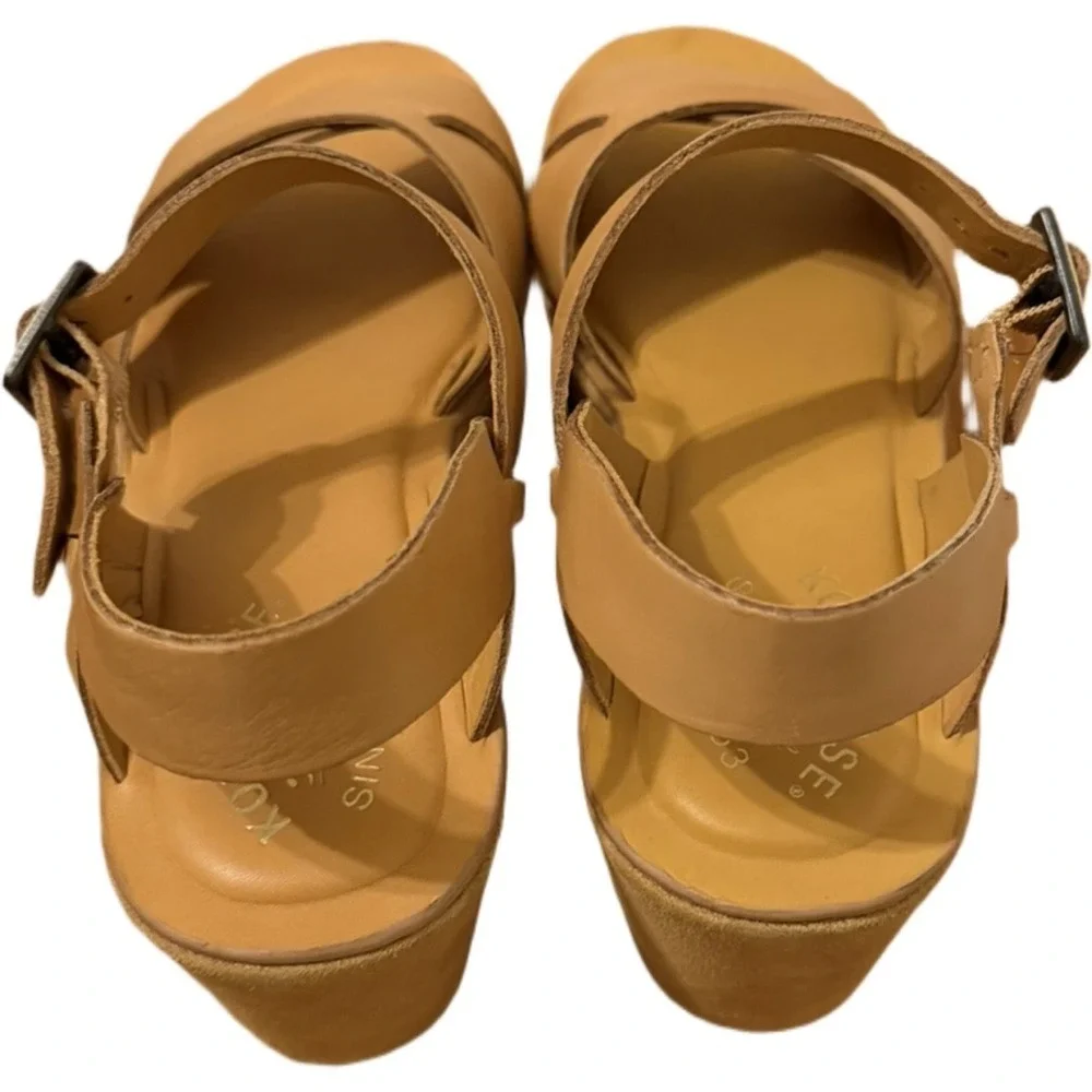 Kork-Ease Ava Classic Natural Vachetta Leather Wedge Heeled Sandal Tan Size 10